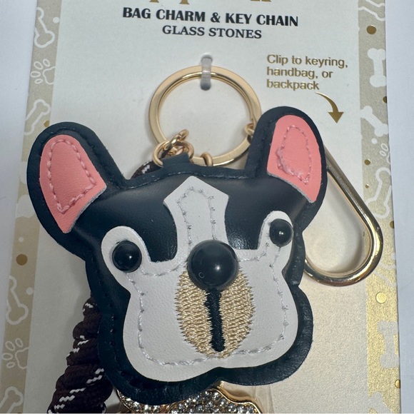 Piper K Dog Paw Keychain bag Charm – Gold Tone Rhinestone Paw Print & Bone - Picture 11 of 13